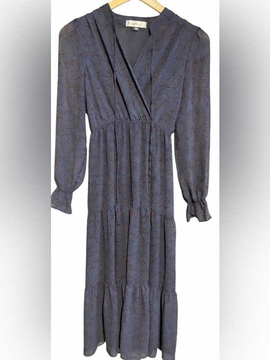 Pado Kr Dresses & Skirts - Navy Floral Tiered Wrap Maxi Dress with Long Sleeves